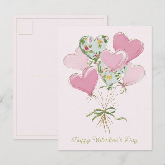 Valentine's Heart Pink and Green Heart Balloons Briefkaart (Voorkant / Achterkant)