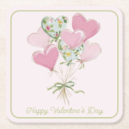 Valentine's Heart Pink and Green Heart Balloons Kartonnen Onderzetters