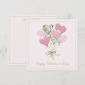 Valentine's Heart Pink and Green Heart Balloons Notitiekaartje (Voorkant / Achterkant)