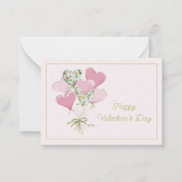 Valentine's Heart Pink and Green Heart Balloons Notitiekaartje