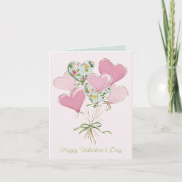 Valentine's Heart Pink and Green Heart Balloons Notitiekaartje