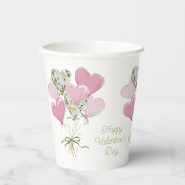 Valentine's Heart Pink and Green Heart Balloons Papieren Bekers