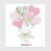 Valentine's Heart Pink and Green Heart Balloons Sticker (Vel)