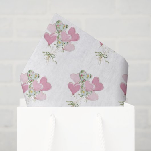 Valentine's Heart Pink and Green Heart Balloons Tissuepapier (Cadeauzakje)