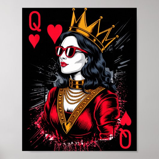 Valentines Hearts Card Queen Trendy Poster (Voorkant)