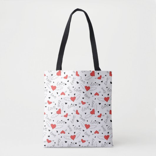 Valentines love bird red heart pattern tote bag (Voorkant)