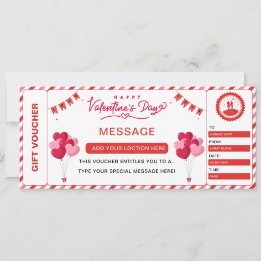Valentine's Massage Ticket Gift Coupon Voucher,  Kaart (Voorkant)