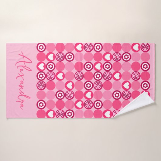 Valentines Mooie Roze Hart- en Bloempatroon Naam Badhanddoek (Badhanddoek)