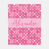 Valentines Mooie Roze Hart- en Bloempatroon Naam Fleece Deken (Voorkant)