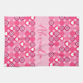 Valentines Mooie Roze Hart- en Bloempatroon Naam Theedoek (Horizontaal)