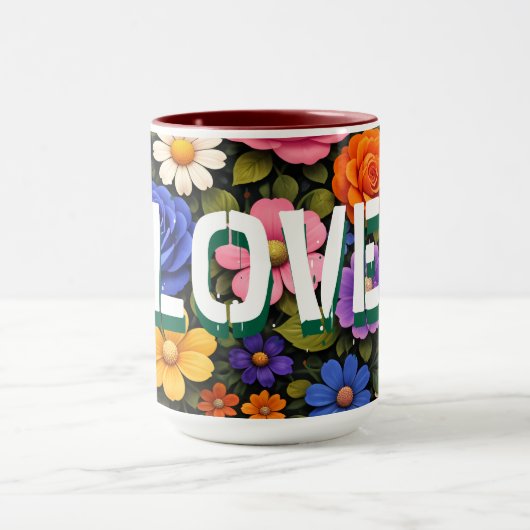 Valentine's Mug Floral Design Pattern Love Text Mok (Midden)