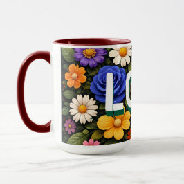Valentine's Mug Floral Design Pattern Love Text Mok