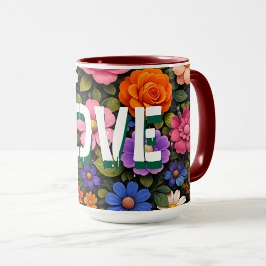 Valentine's Mug Floral Design Pattern Love Text Mok (Voorkant rechts)