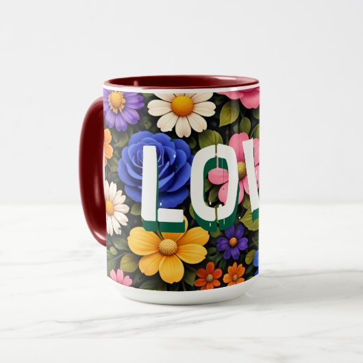 Valentine's Mug Floral Design Pattern Love Text Mok (Voorkant links)