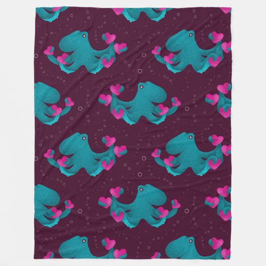 Valentine's Octopus and Hearts Fleece Deken (Voorkant)