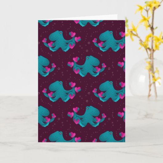 Valentine's Octopus and Hearts Kaart (Gele Bloem)
