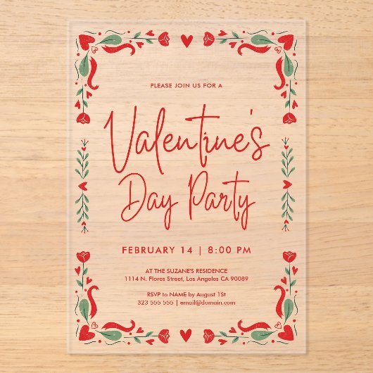 Valentine's party Invitation Acryl Uitnodigingen (Voorkant)
