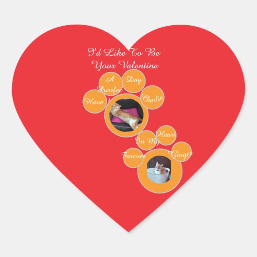 Valentine's Pawprint Cat Photo Hart Sticker (Voorkant)