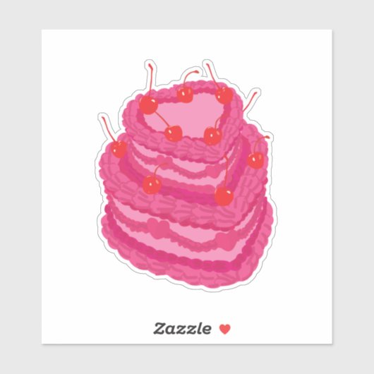 Valentines Pink Two Tiered Heart Shaped Cake Sticker (Vel)