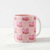 Valentine's Pink & White Coffee Mug With Initial Tweekleurige Koffiemok (Voorkant rechts)