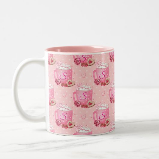 Valentine's Pink & White Coffee Mug With Initial Tweekleurige Koffiemok (Links)