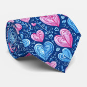 Valentine's Pretty Blue and Pink Hearts Stropdas (Opgerold)