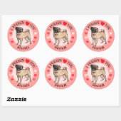 Valentines Pug love pink hearts sticker set (Vel)