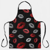 Valentines Red Silver Glitter Lips on Black  Schort (Voorkant)