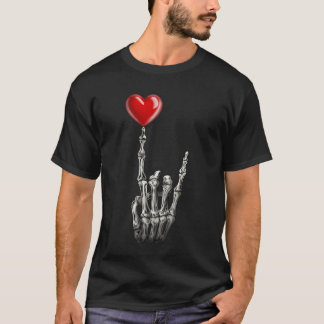 Valentines Rock Star Skeleton Hand Sign Heart gift T-shirt