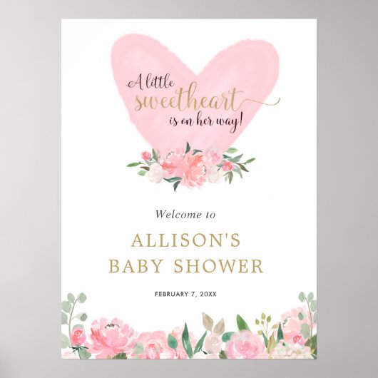 Valentines sweetheart baby shower welcome sign poster (Voorkant)