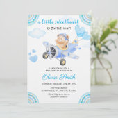 Valentines Sweetheart Blue Airplane Baby Shower Kaart (Staand voorkant)