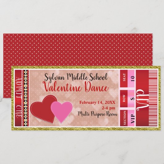 Valentine's Valentijnsfeest Admit One VIP-dans Kaart (Voorkant / Achterkant)