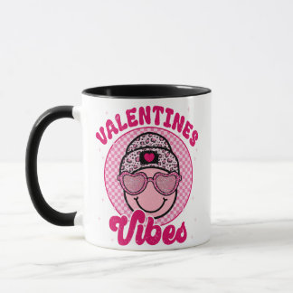 Valentines Vibes Happy Face Design • Pink Leopard Mok