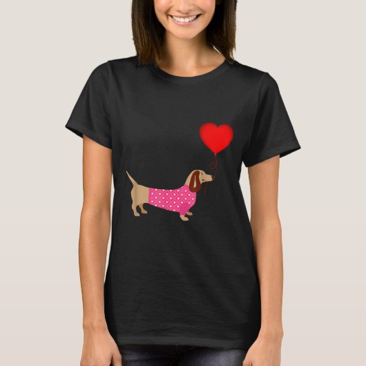 Valentines Weiner Daschund Doxie In Dog Dress  T-shirt (Voorkant)