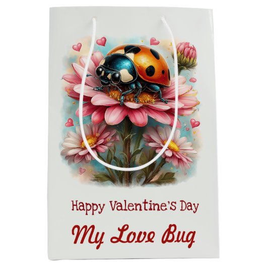 Valentinesliefdeskever op bloeiende roos medium cadeauzakje (Voorkant)