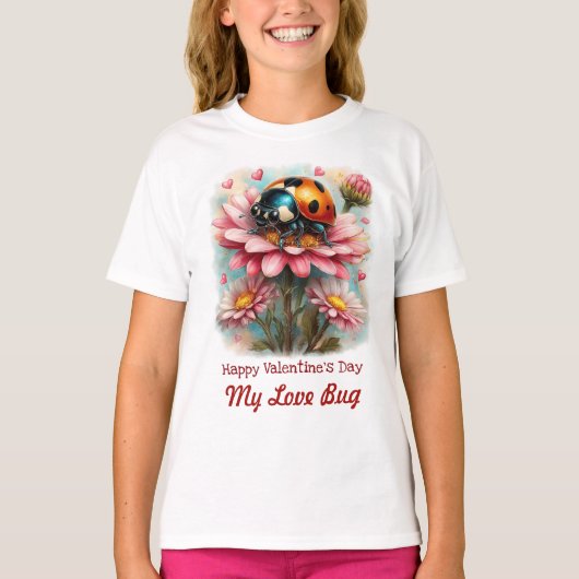 Valentinesliefdeskever op bloeiende roos t-shirt (Voorkant)