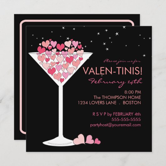 Valentini Martini Valentijnsdag Party Invitation Kaart (Voorkant / Achterkant)