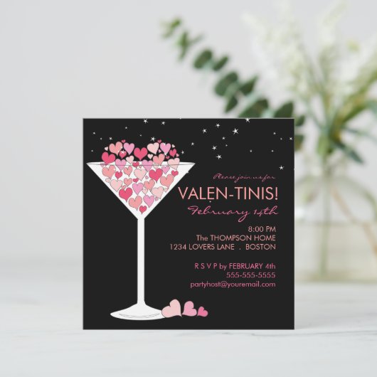 Valentini Martini Valentijnsdag Party Invitation Kaart (Staand voorkant)