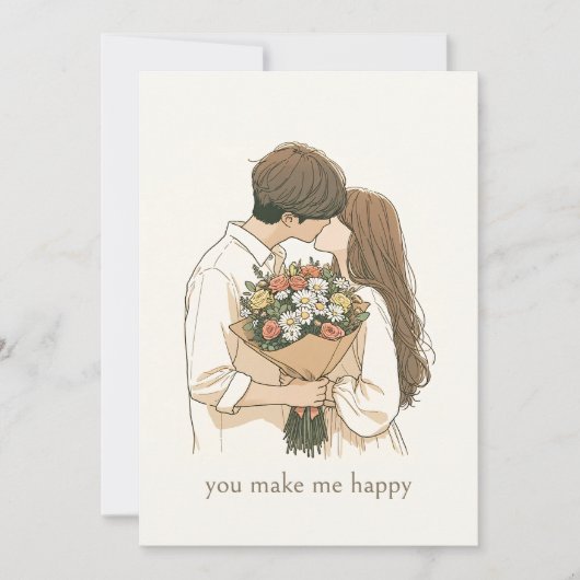 Valentinstag- Pärchen mit Blumenstrauß-  Kaart (Voorkant)