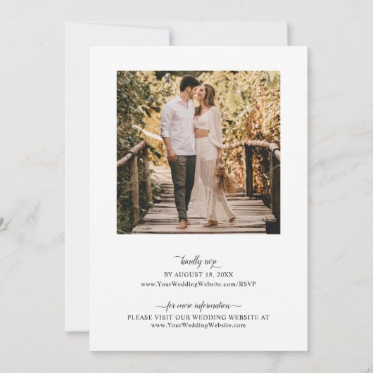 Valeria Modern Black Script Weddenschap met RSVP Kaart (Achterkant)