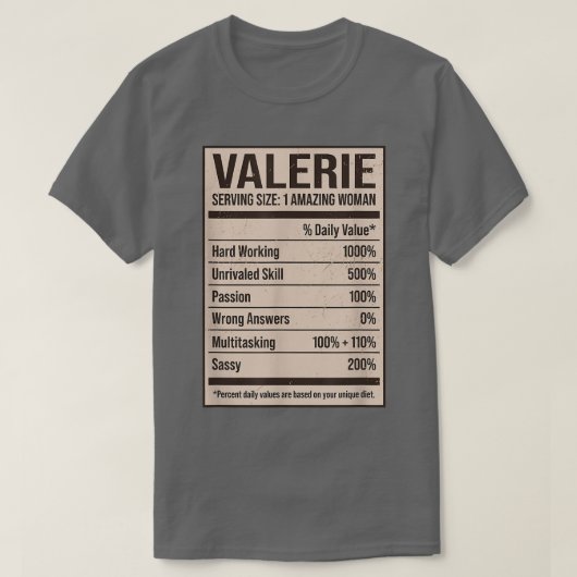 Valerie Nutrition Facts Name Nickname Alias Title T-shirt (Design voorkant)