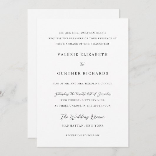 Valerie Traditionele bruiloft Kaart (Voorkant / Achterkant)