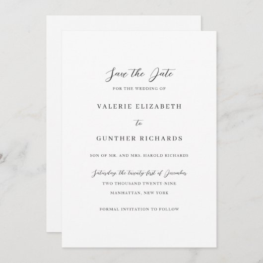 Valerie Traditionele bruiloft Save The Date (Voorkant / Achterkant)