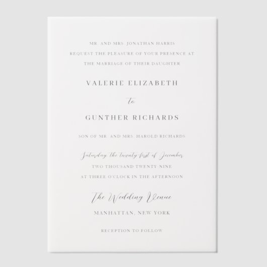 Valerie Traditionele bruiloft Vellum Uitnodigingen (Voorkant)