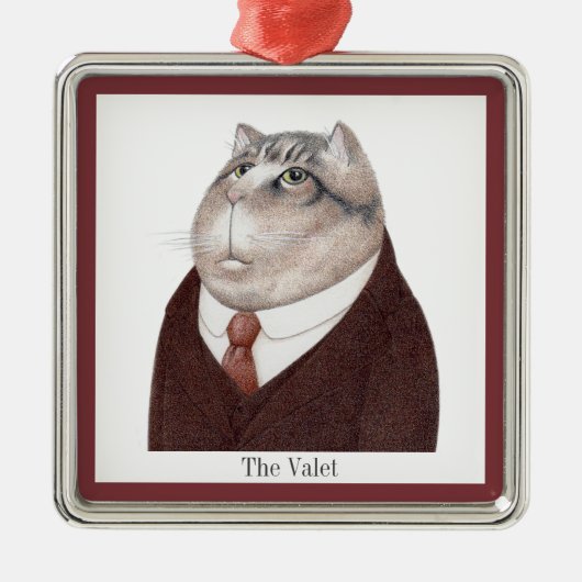 VALET CAT Premium Vierkant Ornament + Tekst (Voorkant)