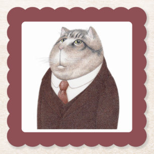VALET CAT Scalloped Square Paper Onderzetters