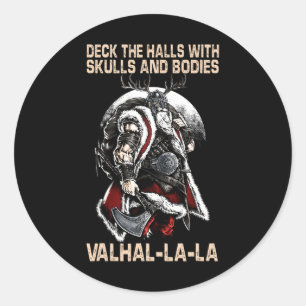 Valhalla-La Deck de hallen met schedels en lichame Ronde Sticker