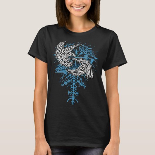 Valhalla Raven Ravens Odin's Runes Norse Compass V T-shirt (Voorkant)