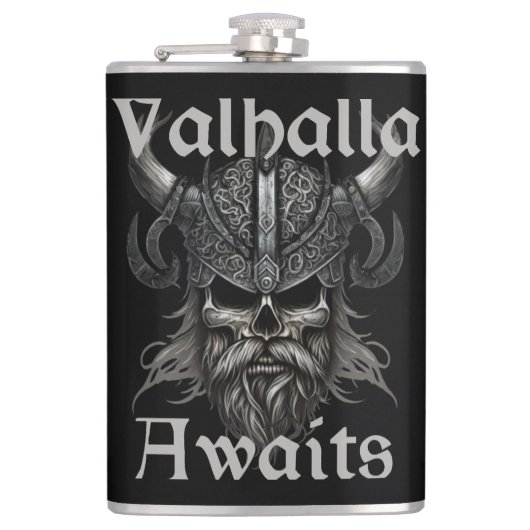 Valhalla wacht - schedel heupfles (Voorkant)