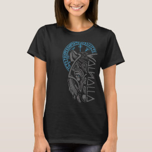 Valhalla Wolf Mask Odin runt Norse Compass Viking T-shirt